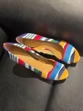 Bandolino Multicolor Striped Peep-Toe Flats — Red, Blue, Yellow, Green